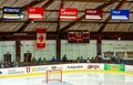 Union College hockey ice rink scoreboard with flags or pennants from other schools