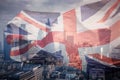 Union Jack flag and iconic London landmarks