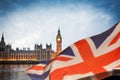 Union Jack flag and iconic London landmarks Royalty Free Stock Photo