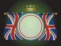 Rosette banner with union jack flags and crown