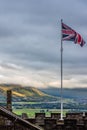 Union Jack flying over Stirling landscape