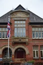 Union jack in front of heaton chapel reform club in heaton moor