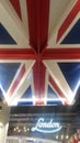 Union Jack painting under ceiling