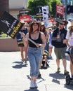 Union members walk the picket line in support of the SAG-AFTRA and WGA strike Royalty Free Stock Photo