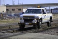 Union Pacific hi-rail maintenance truck traverses the UP mainline Royalty Free Stock Photo