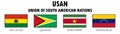 Union of South American Nations USAN, vector flags of members Royalty Free Stock Photo