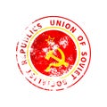 Union of Soviet Socialist Republics sign, vintage grunge imprint with USSR flag on white Royalty Free Stock Photo