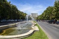 Union Square Fountain and house of the people or Parliament Palace In downtown Bucharest, Romania Royalty Free Stock Photo