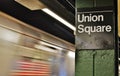 Union Square New York City Subway Underground Train Arriving at Downtown NYC Station MTA Royalty Free Stock Photo