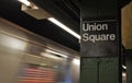 Union Square New York City Subway Underground Train Arriving at Downtown NYC Station Royalty Free Stock Photo