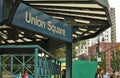 Union Square NYC Sign New York City People Street Trendy Busy Manhattan Royalty Free Stock Photo