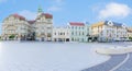 Union square Piata Unirii in Oradea, Romania. Blue summer sky