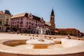 Union square Piata Unirii seen sunny summer day in Oradea, Rom