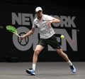 Professional tennis player Sam Querrey of USA in action during his round of 16 match at the 2019 New York Open tennis tournament