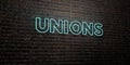 UNIONS -Realistic Neon Sign on Brick Wall background - 3D rendered royalty free stock image