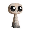 Unique abstract sculpture with large eyes and textured surface on transparent background