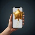 AI-Generated Gold Star-Shaped Balloon on a Phone Screen Held by a Hand Royalty Free Stock Photo