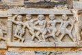 unique ancient Sculptures on hindu holy temple wall at day