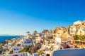 Unique architecture of Oia town on sunset Santorini Greece Royalty Free Stock Photo