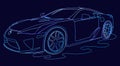 Unique background. One line drawing. Lexus car side view.