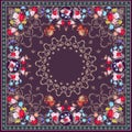 Unique bandana print or beautiful carpet with floral ornament and peacocks