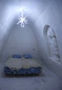 Unique beautifully decorated snow room in Snow Hotel at LumiLinna Snow Castle in Kemi, Finland