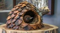 A unique birdhouse crafted from a hollowedout pinecone Royalty Free Stock Photo
