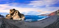 Unique black beaches of volcanic Lanzarote. Canary islands Royalty Free Stock Photo