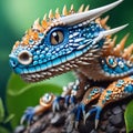 Unique blue crystal lizard with horns Royalty Free Stock Photo