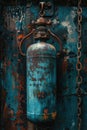 A unique blue fire hydrant hanging from a chain. Perfect for urban and industrial concepts Royalty Free Stock Photo