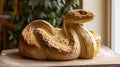 Unique bread loaf resembling an cobra resting on a wooden table, Ai Generated Royalty Free Stock Photo