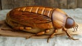 Unique bread loaf resembling an cockroach resting on a wooden table, Ai Generated