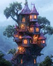 a tree house with a castle on top of it Royalty Free Stock Photo