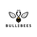 Unique Bull or cow and bee logo design concept