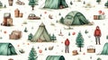 Unique Camping Gear Watercolor Seamless Pattern AI Generated