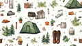 Unique Camping Gear Watercolor Seamless Pattern AI Generated