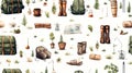 Unique Camping Gear Watercolor Seamless Pattern AI Generated