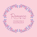 Unique card design, with beautiful pink wreath frame, for romance day celebration. Vector