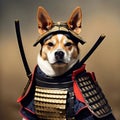 brave dog in the robe of a samurai knight