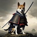 brave dog in the robe of a samurai knight