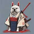 brave dog in the robe of a samurai knight