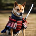 brave dog in the robe of a samurai knight