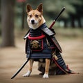 brave dog in the robe of a samurai knight