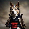 brave dog in the robe of a samurai knight