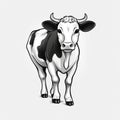 Unique Character Design: Cow Black White Vector Drawing Illustration