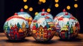 Unique Christmas bauble art. Comic style painting on the balls