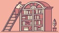 Unique circular bookshelf with ladder, creative home library design. vector design Generative AI Royalty Free Stock Photo