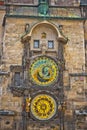 Unique clock on gothic tower in Prague Royalty Free Stock Photo