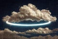 Unique cloud formation illuminated by a glowing ring in a night sky Royalty Free Stock Photo
