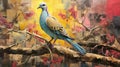 Unique Collage Painting Of A Shining Yellow Mourning Dove